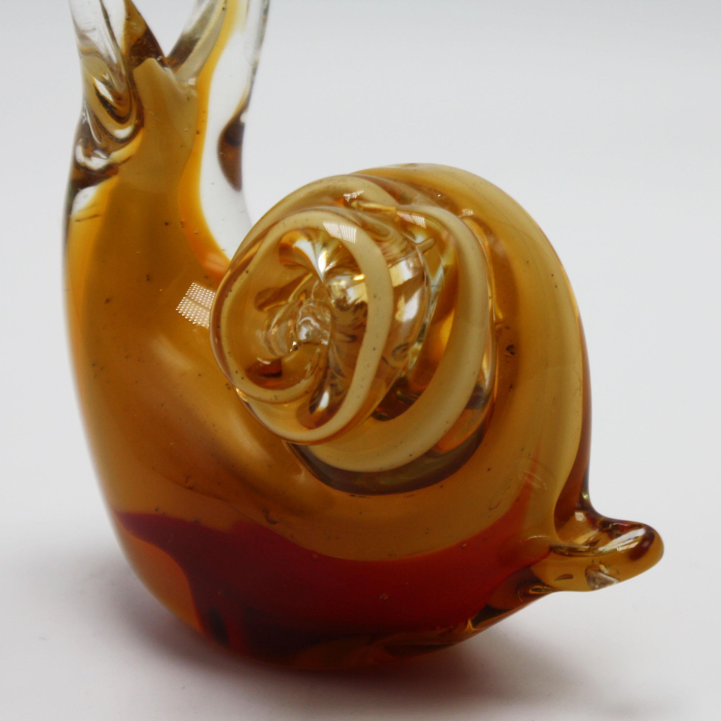 Late 20th Century Amber Murano Glass Snail with Gold Details, circa 1970
