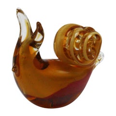 Amber Murano Glass Snail with Gold Details, circa 1970