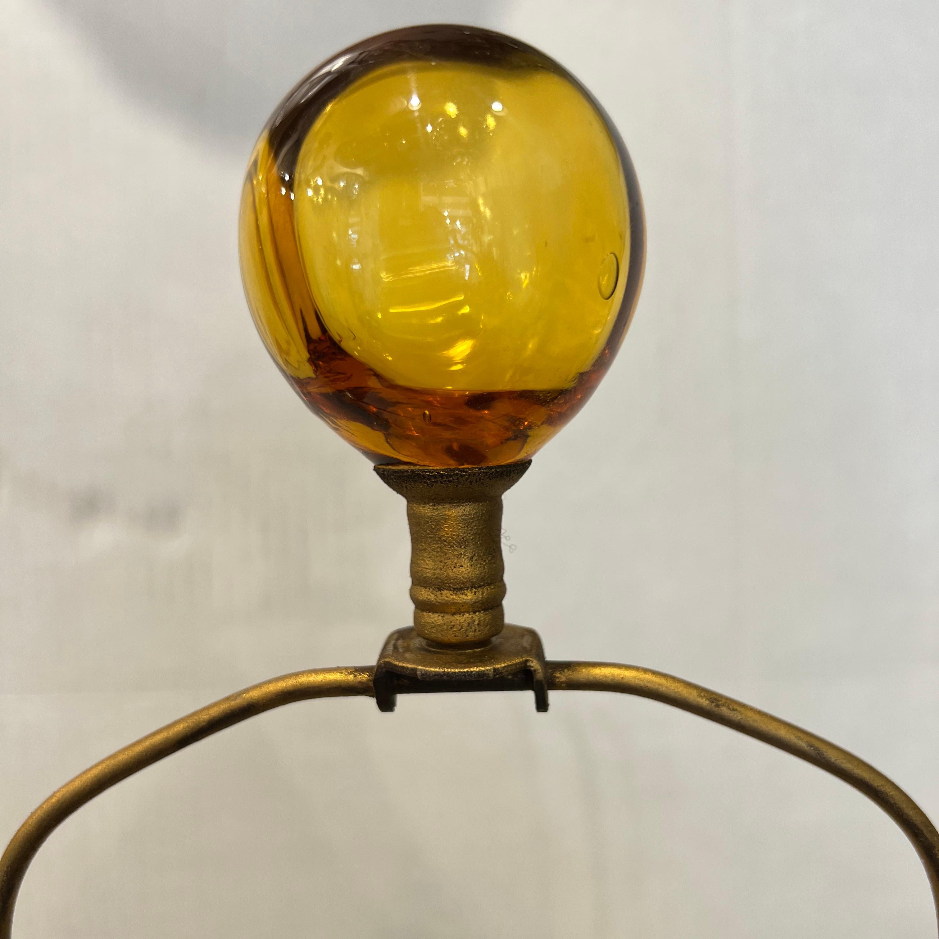 Italian Amber Murano Glass Table Lamp For Sale