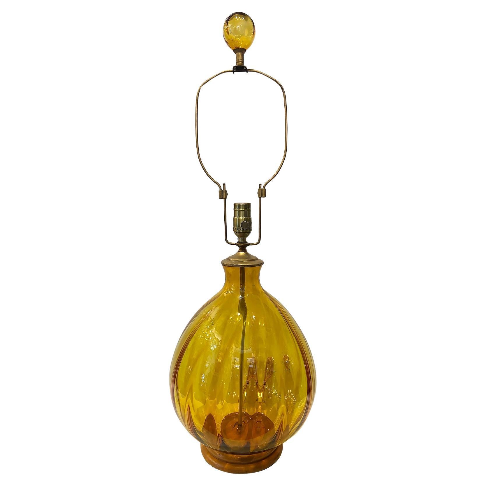 Amber Murano Glass Table Lamp For Sale