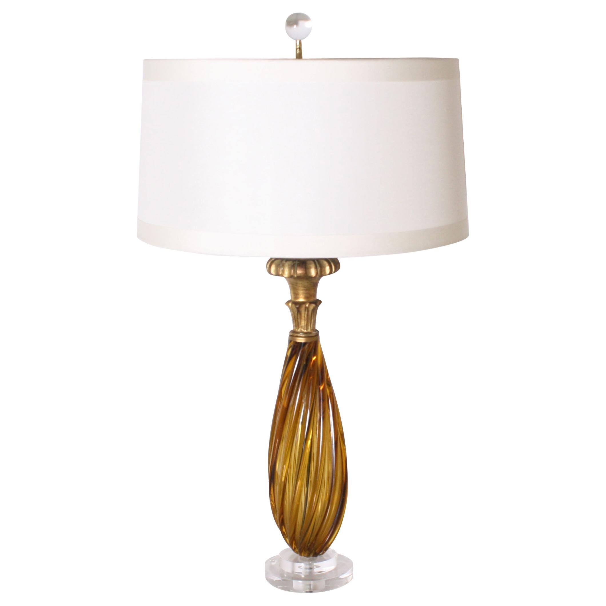 Amber Murano Lamp, circa 1950 For Sale