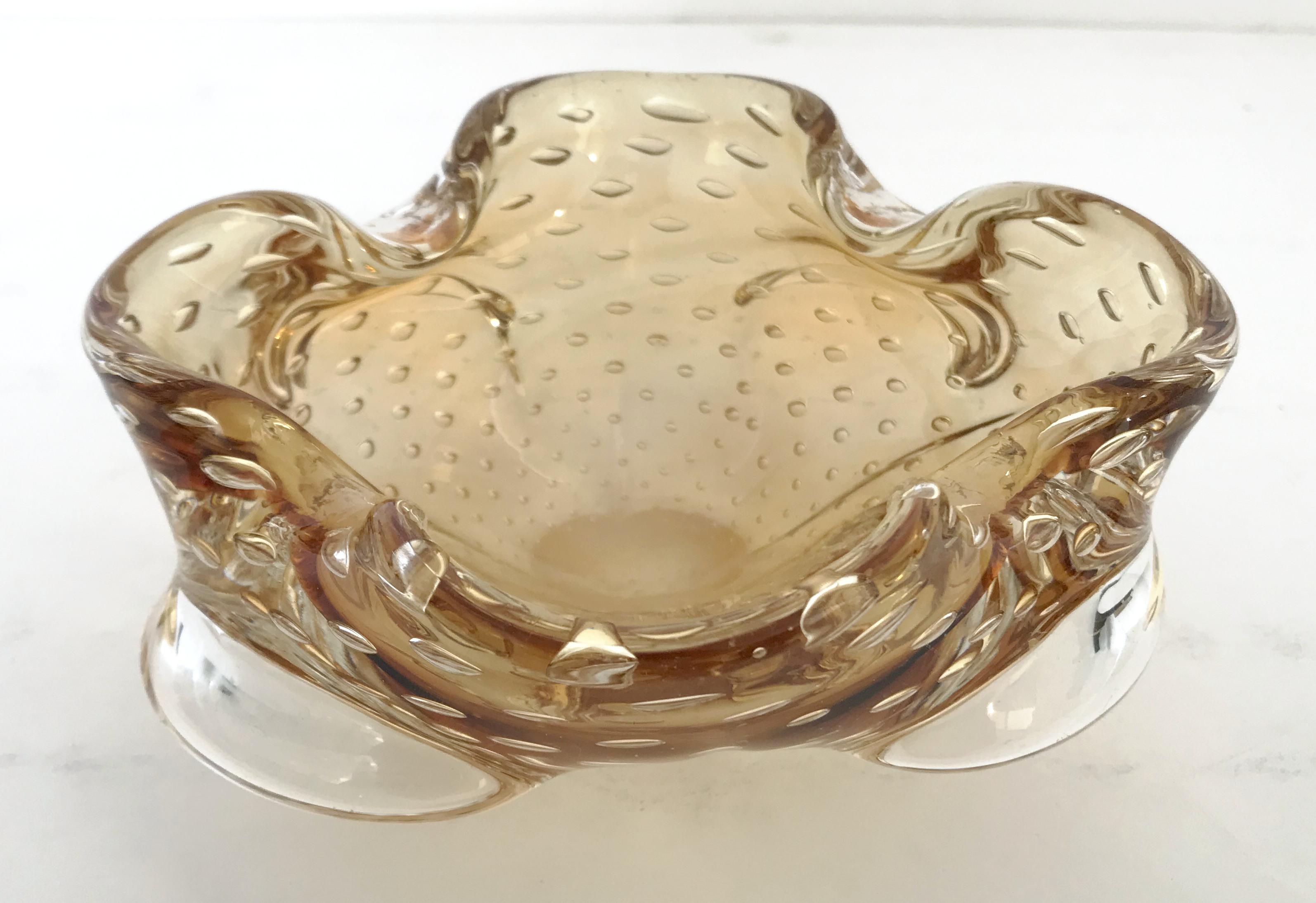 Mid-Century Modern Amber Murano Pulegoso Ashtray or Bowl For Sale