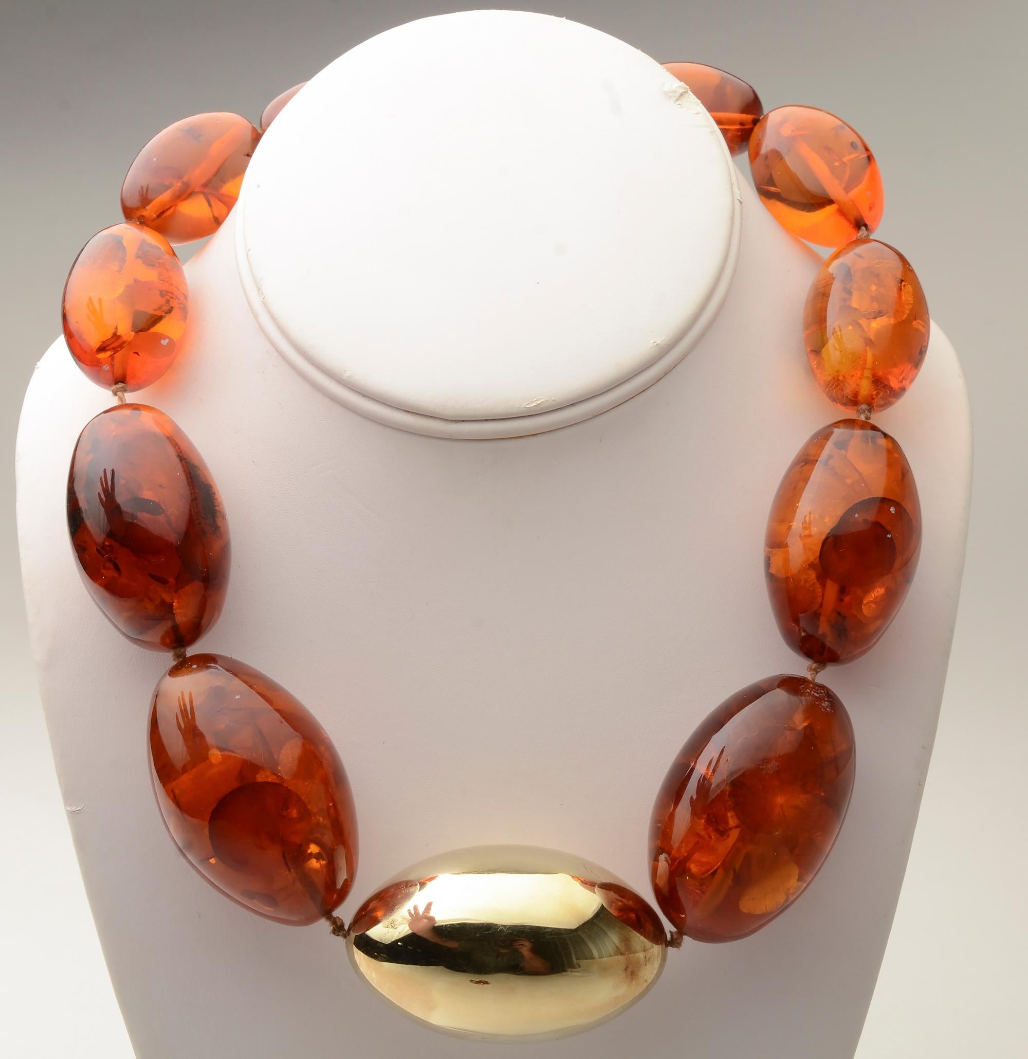 Women's Amber Necklace and Earrings with Gold Bead For Sale