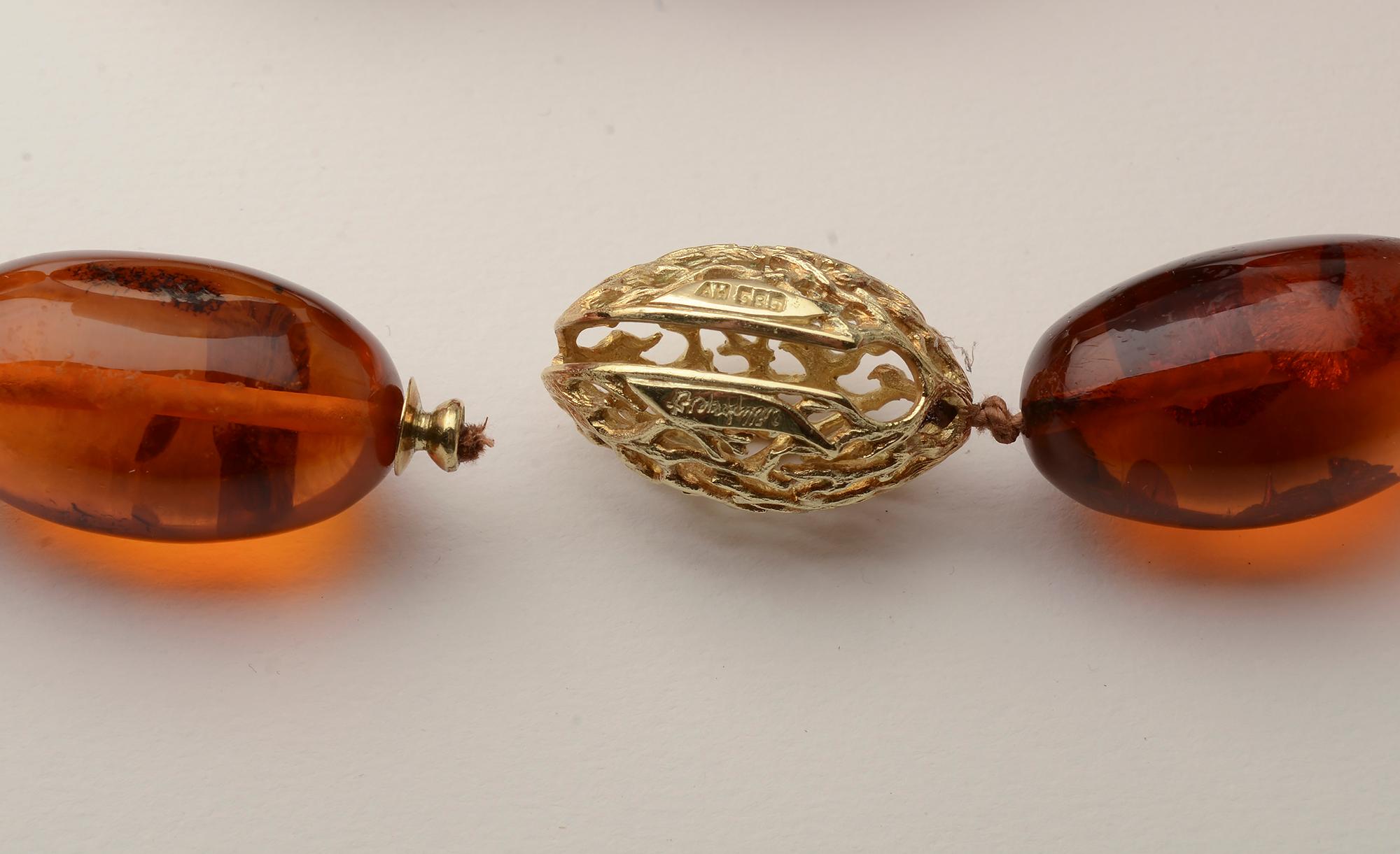 Amber Necklace and Earrings with Gold Bead For Sale 1