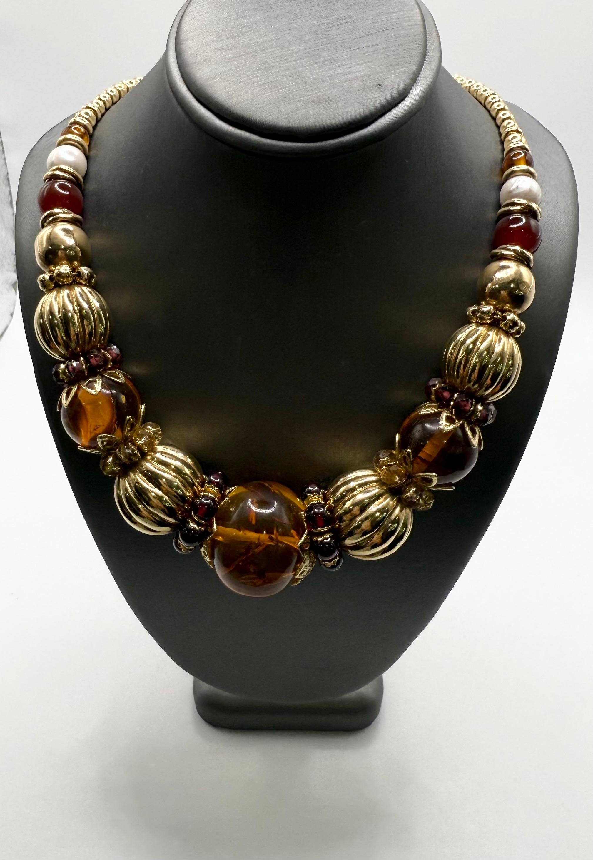 Ensemble collier et bracelet en ambre 14KT or en vente 5