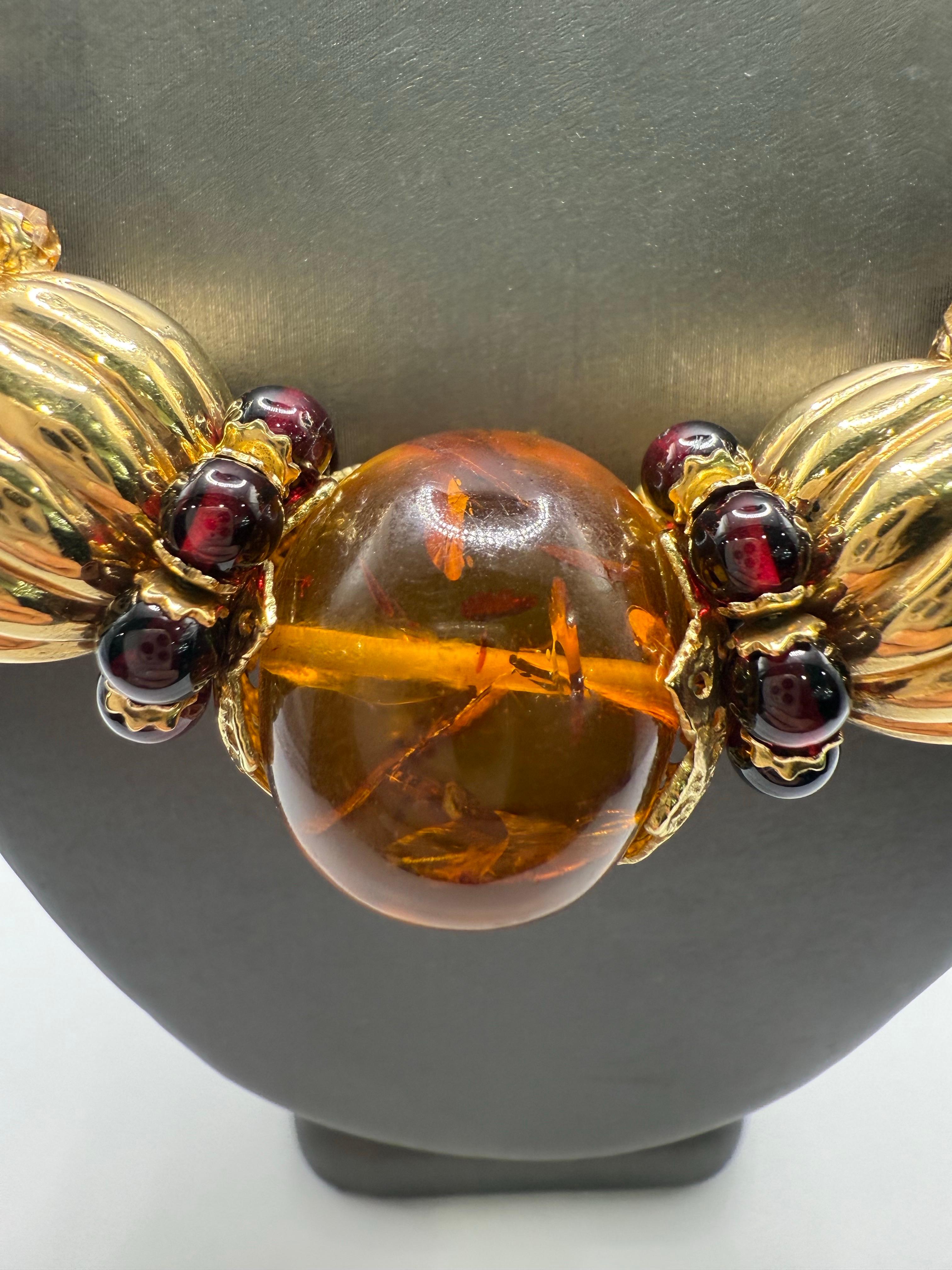 Ensemble collier et bracelet en ambre 14KT or en vente 7