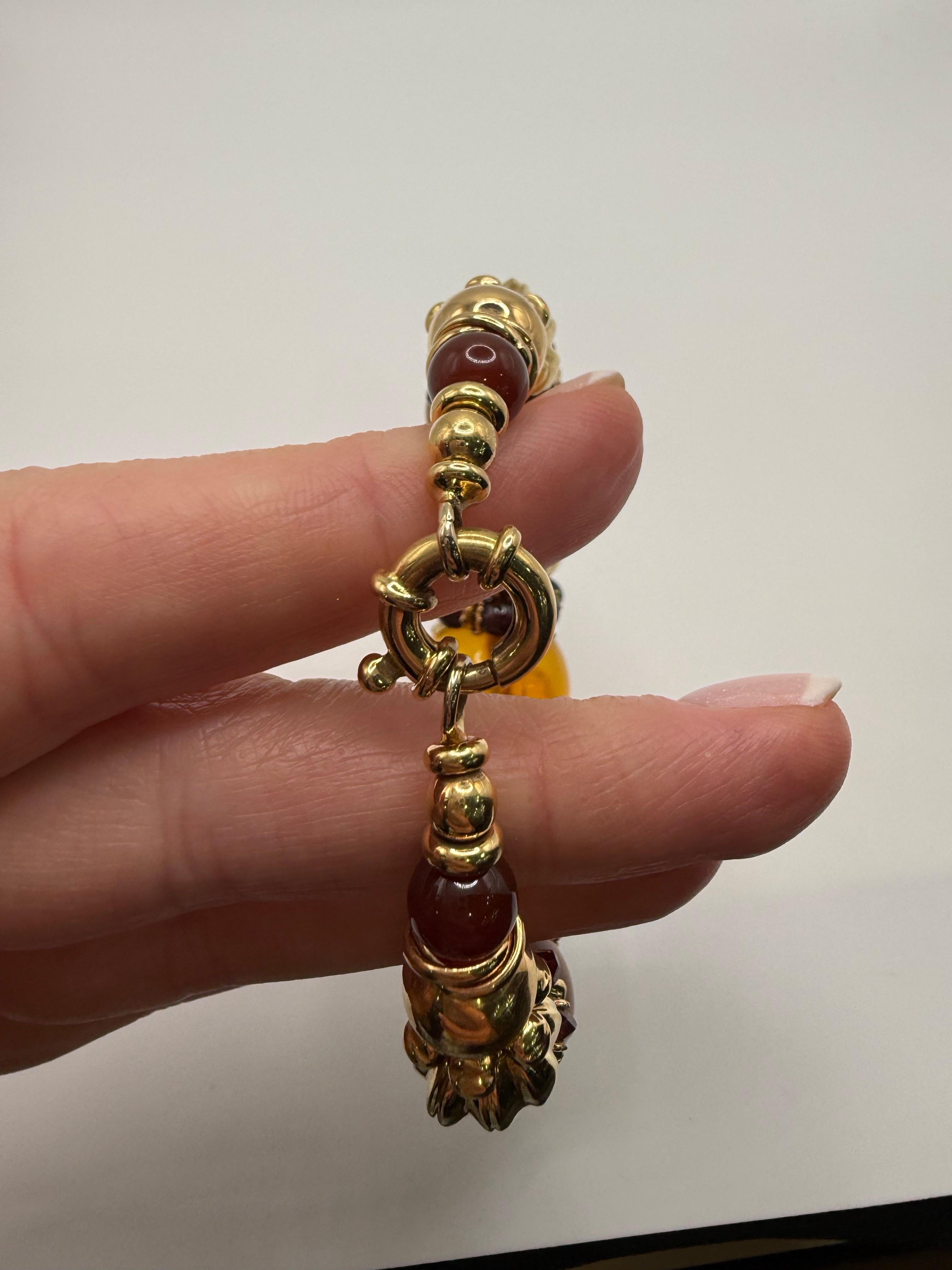 Taille ronde Ensemble collier et bracelet en ambre 14KT or en vente