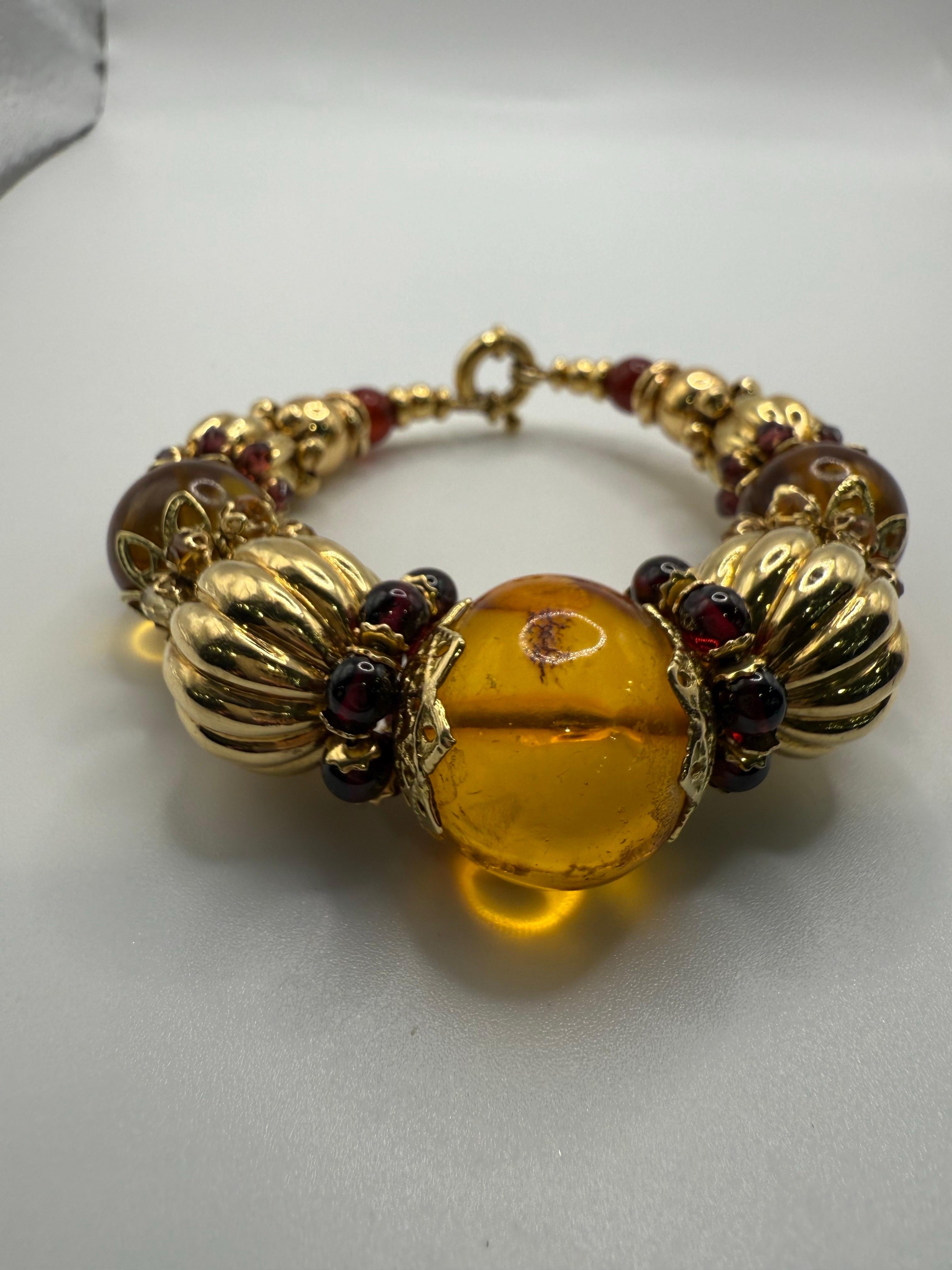 Ensemble collier et bracelet en ambre 14KT or Excellent état - En vente à Boca Raton, FL