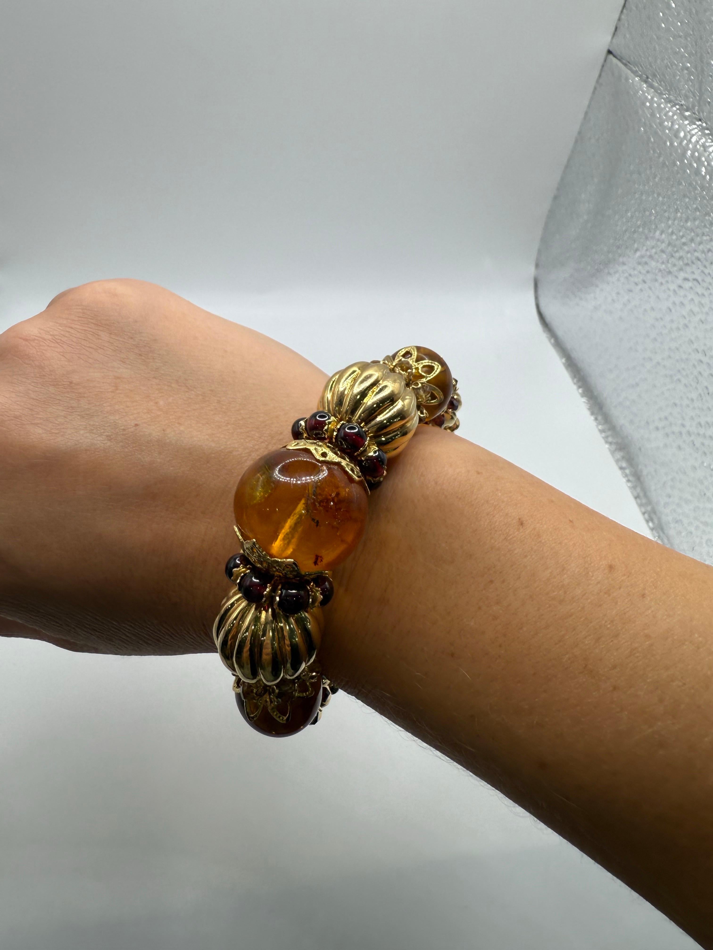 Ensemble collier et bracelet en ambre 14KT or Unisexe en vente