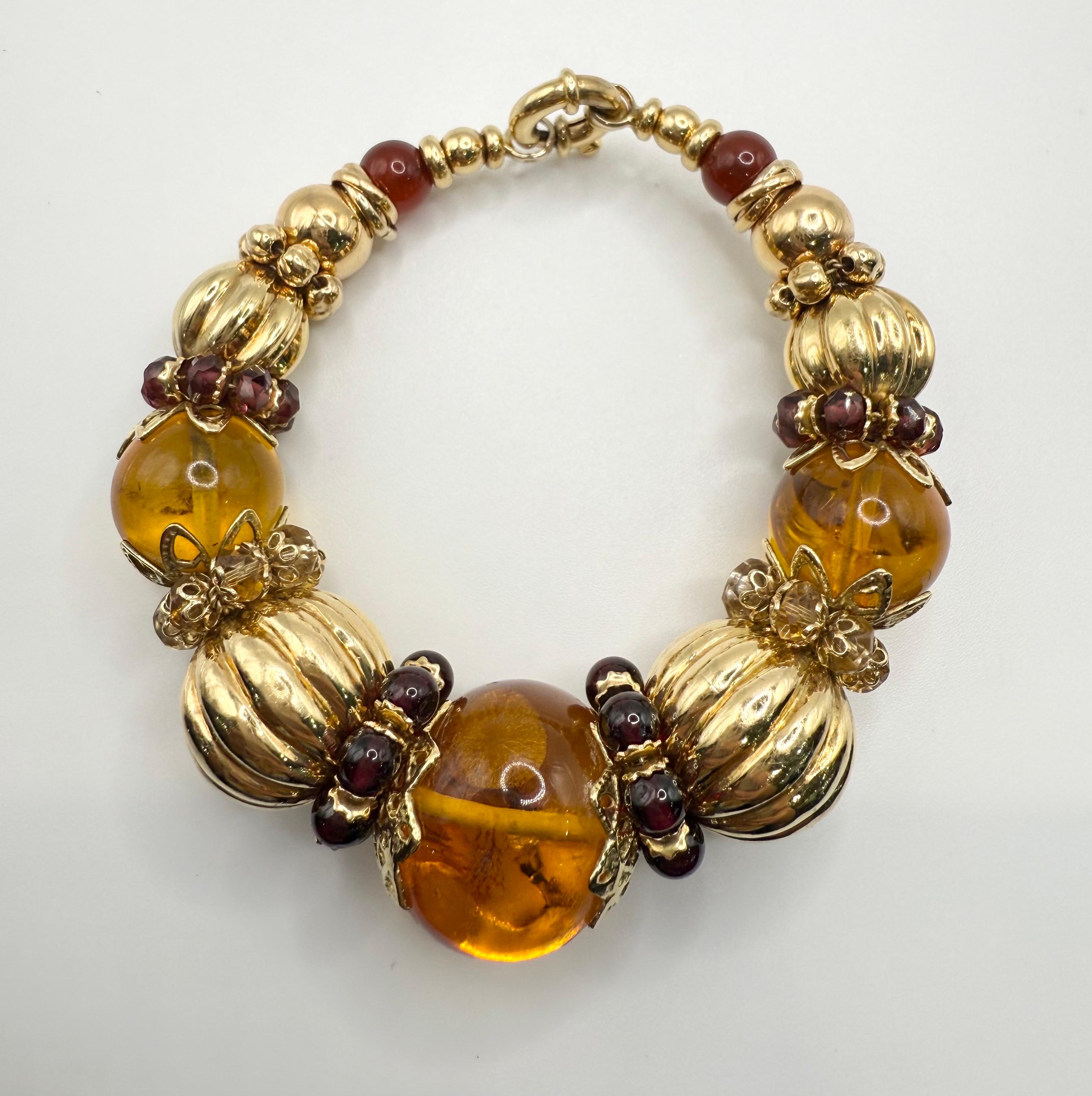 Ensemble collier et bracelet en ambre 14KT or en vente 2