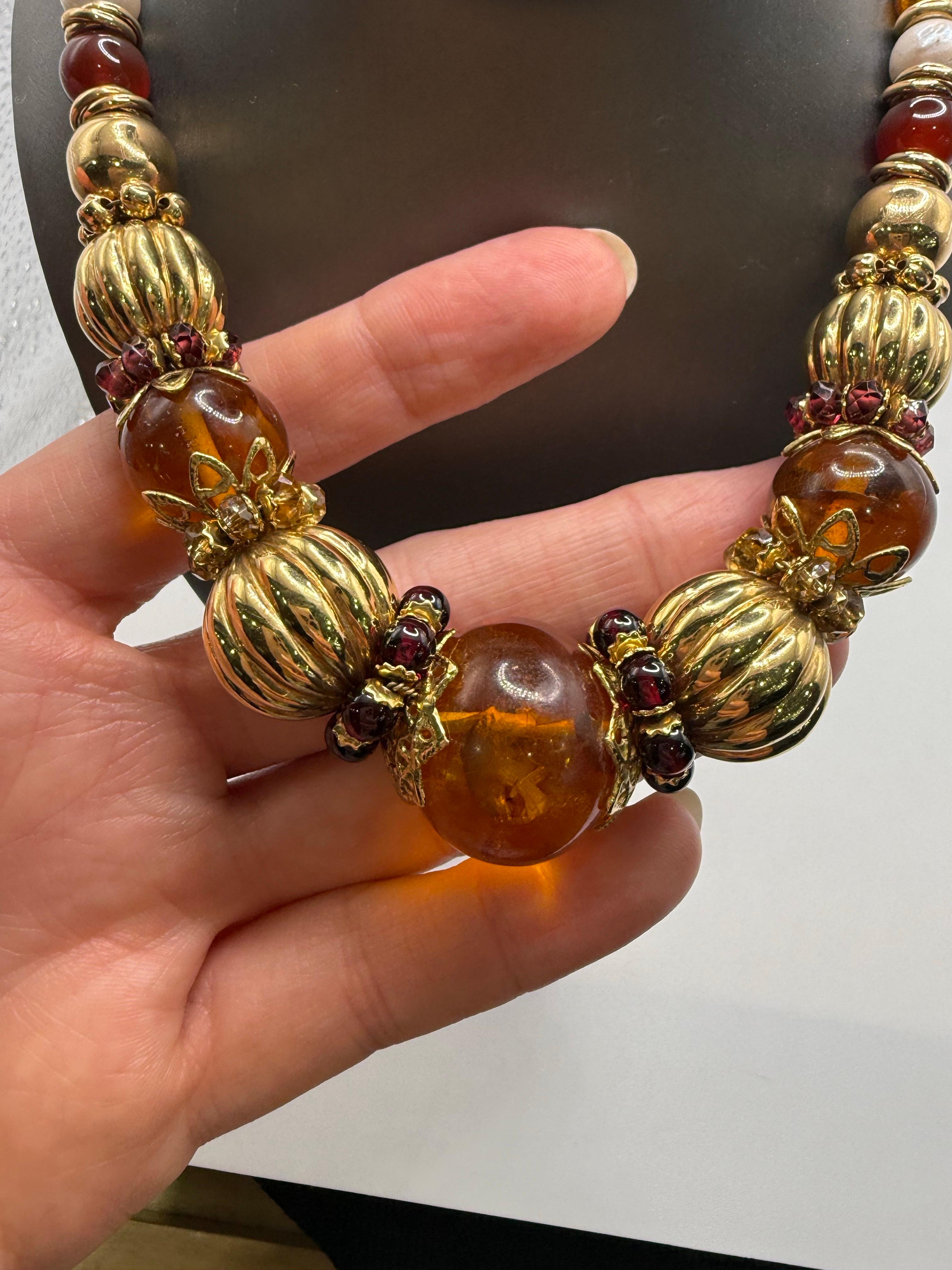 Ensemble collier et bracelet en ambre 14KT or en vente 3