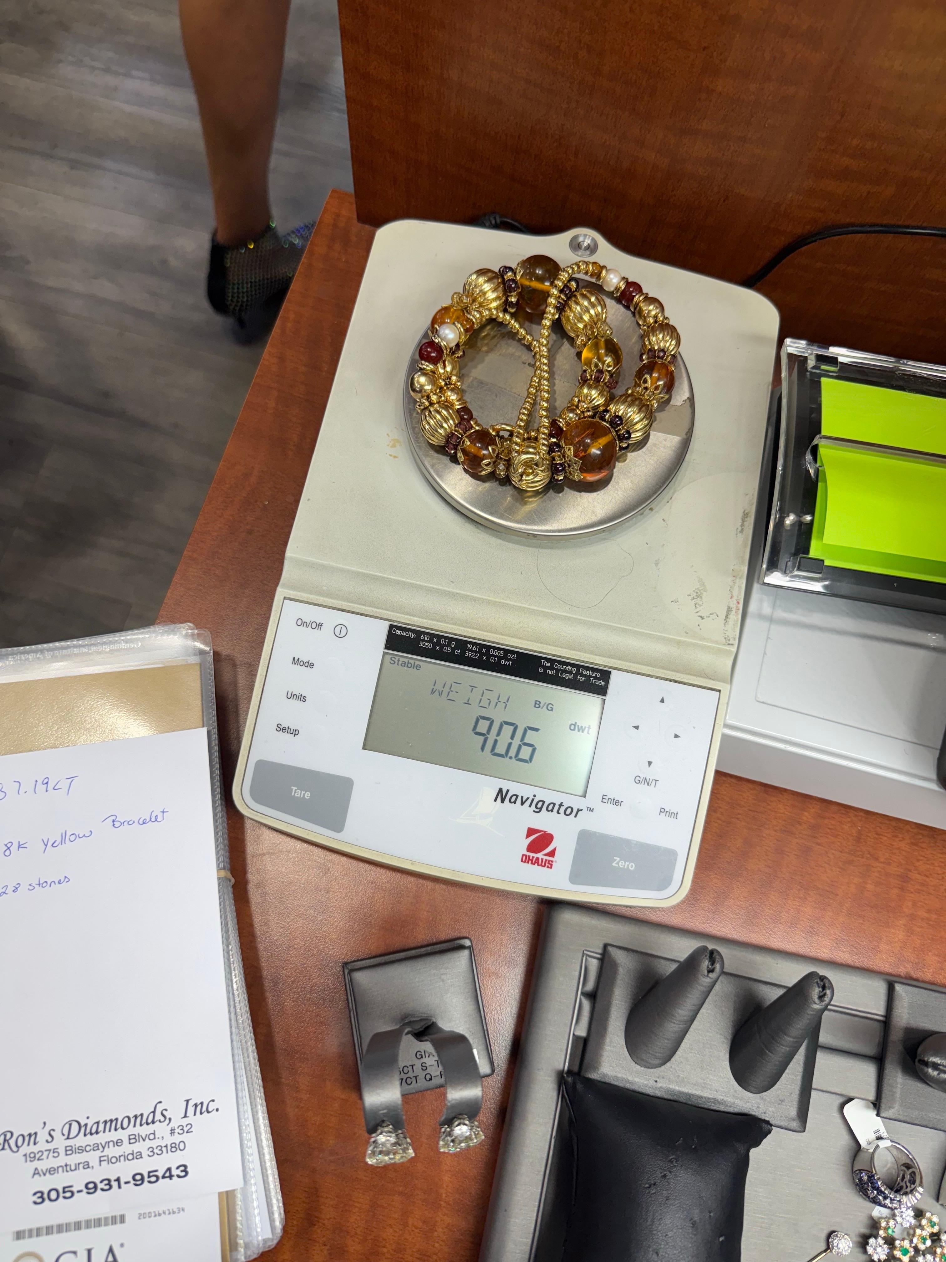 Ensemble collier et bracelet en ambre 14KT or en vente 4