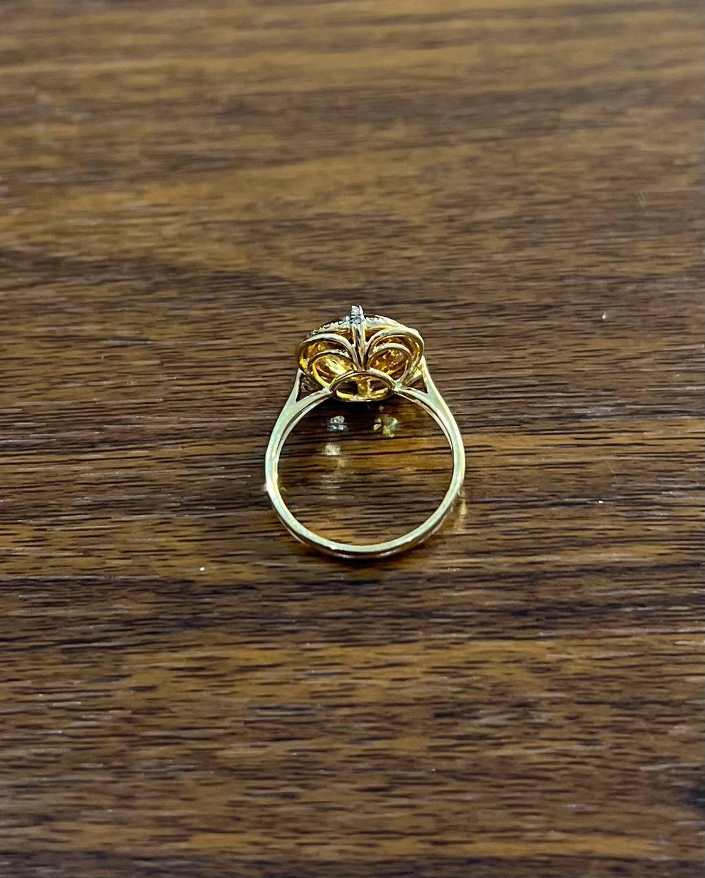 Amber Orange Citrine Diamond Pave Set Flower Floral 14K Yellow Gold Ring In New Condition For Sale In Oakton, VA