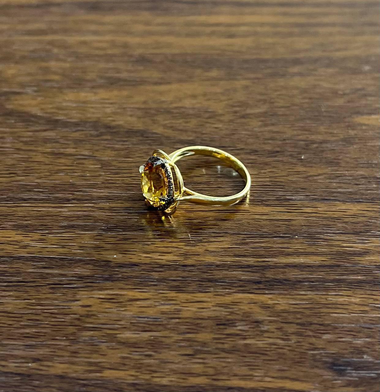 Amber Orange Citrine Diamond Pave Set Flower Floral 14K Yellow Gold Ring For Sale 1