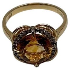 Bernstein Orange Citrin Diamant Pave Set Blume Floral 14K Gelbgold Ring