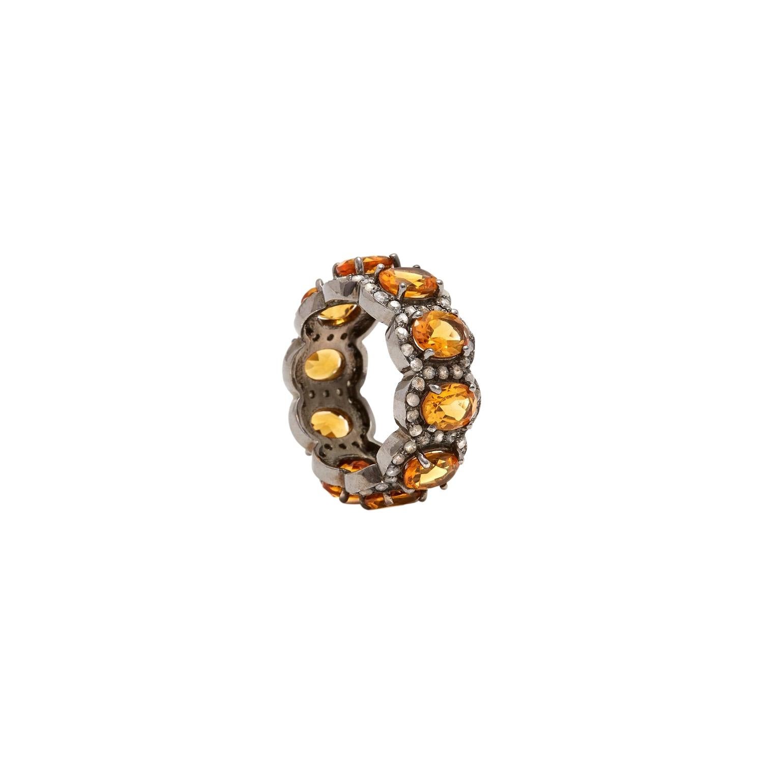 Amber Orange Citrine Diamond Tiara Ring For Sale