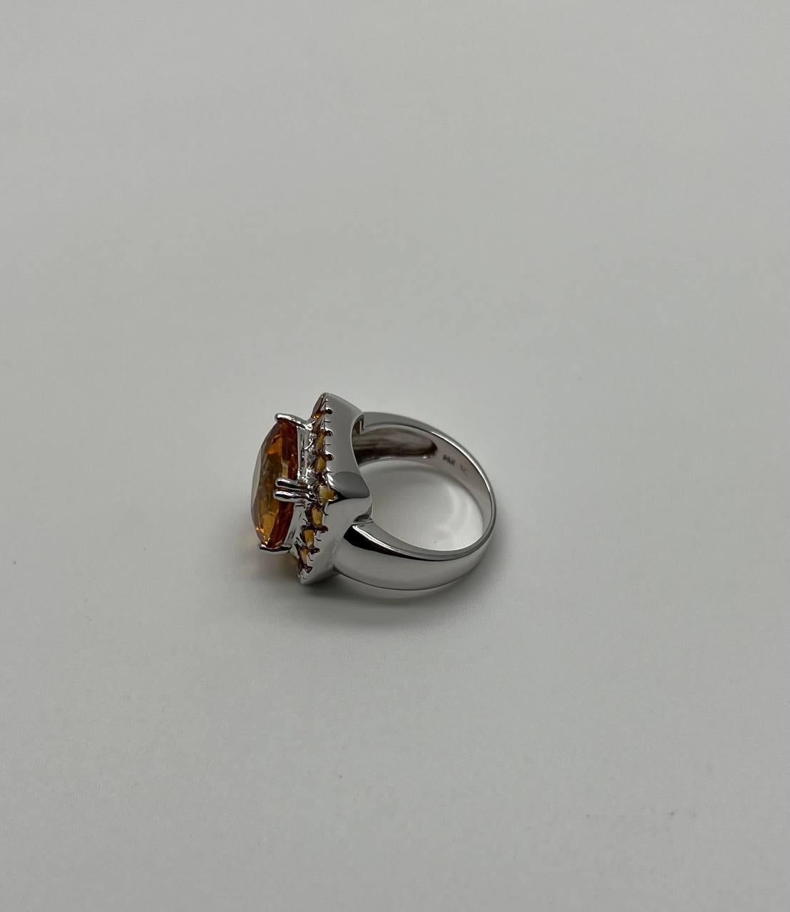 Amber Orange Citrine Halo Citrines 14K White Gold Statement Cocktail Ring For Sale 5