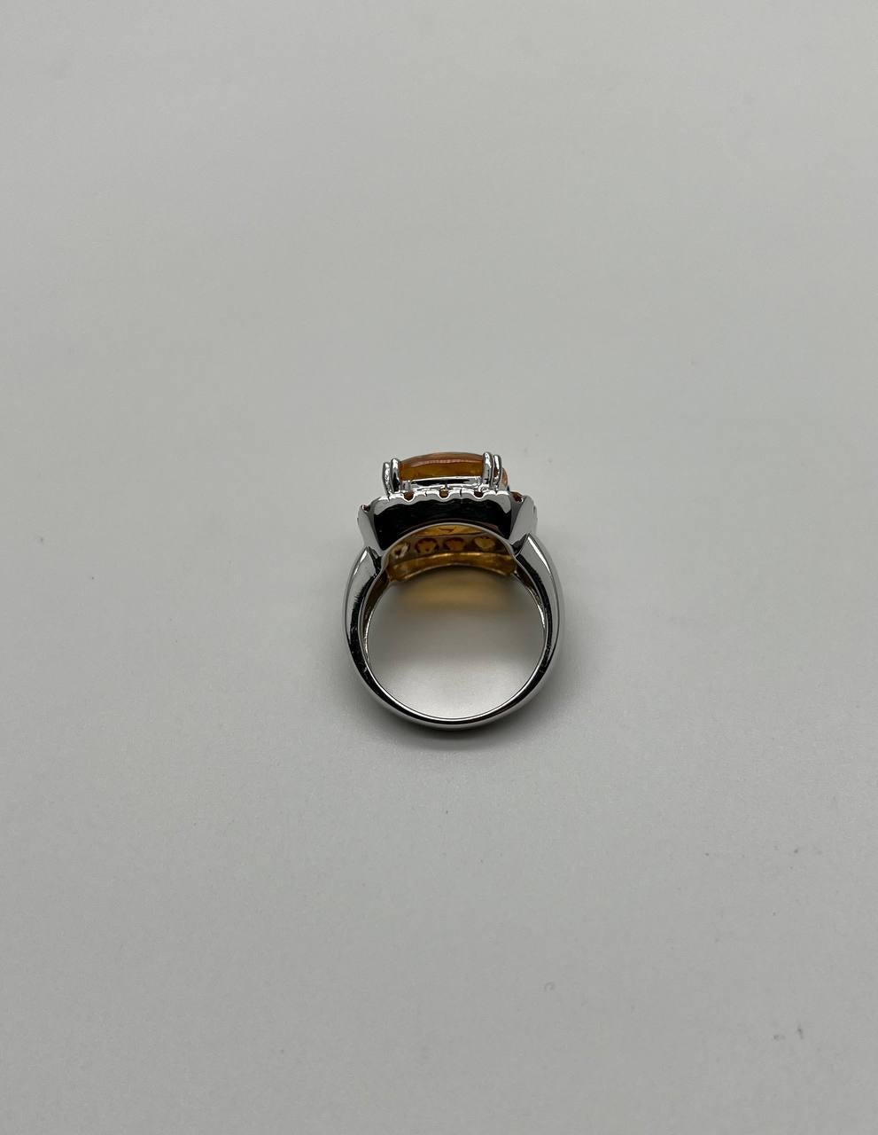 Amber Orange Citrine Halo Citrines 14K White Gold Statement Cocktail Ring For Sale 6