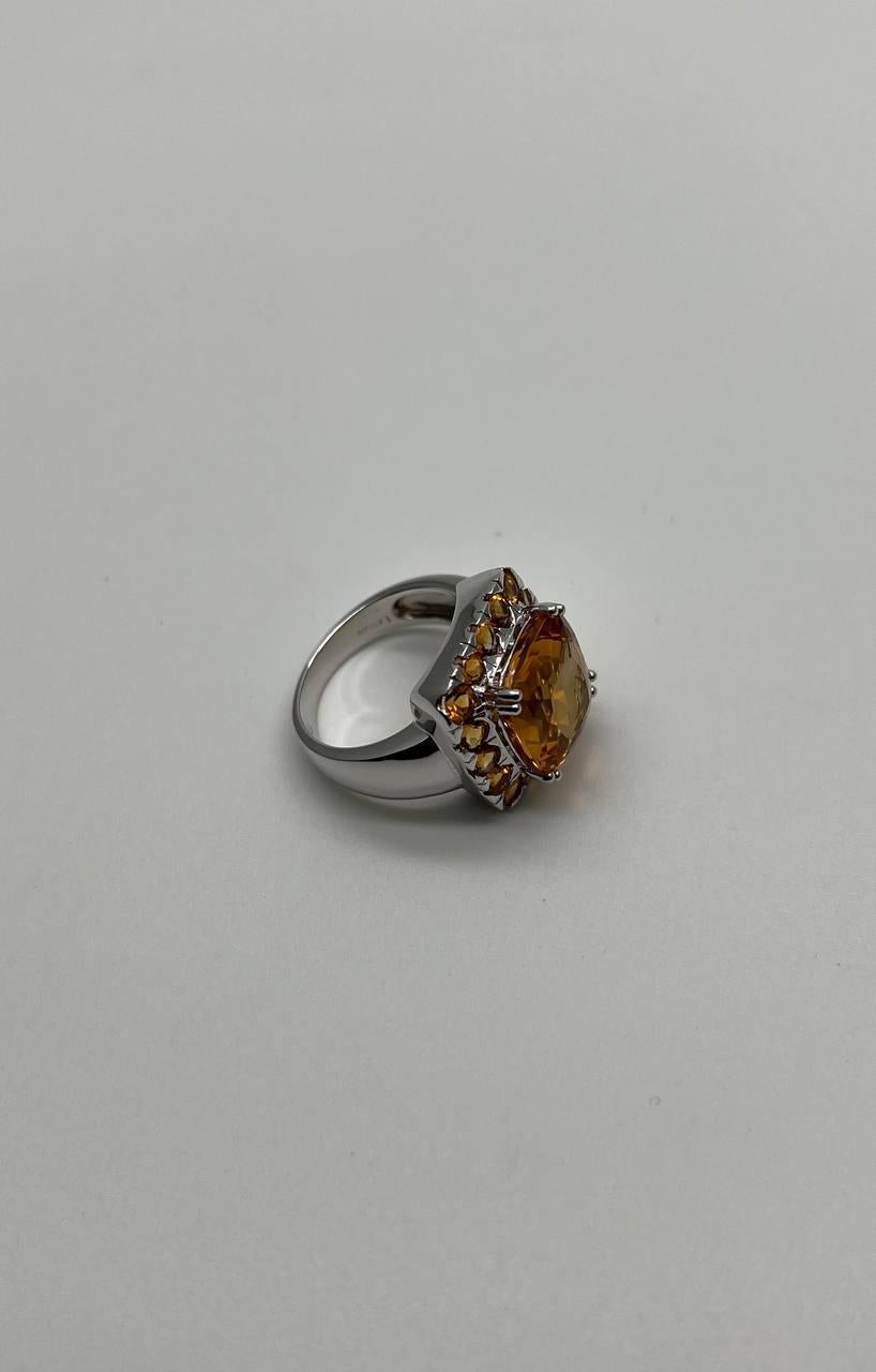 Amber Orange Citrine Halo Citrines 14K White Gold Statement Cocktail Ring For Sale 7