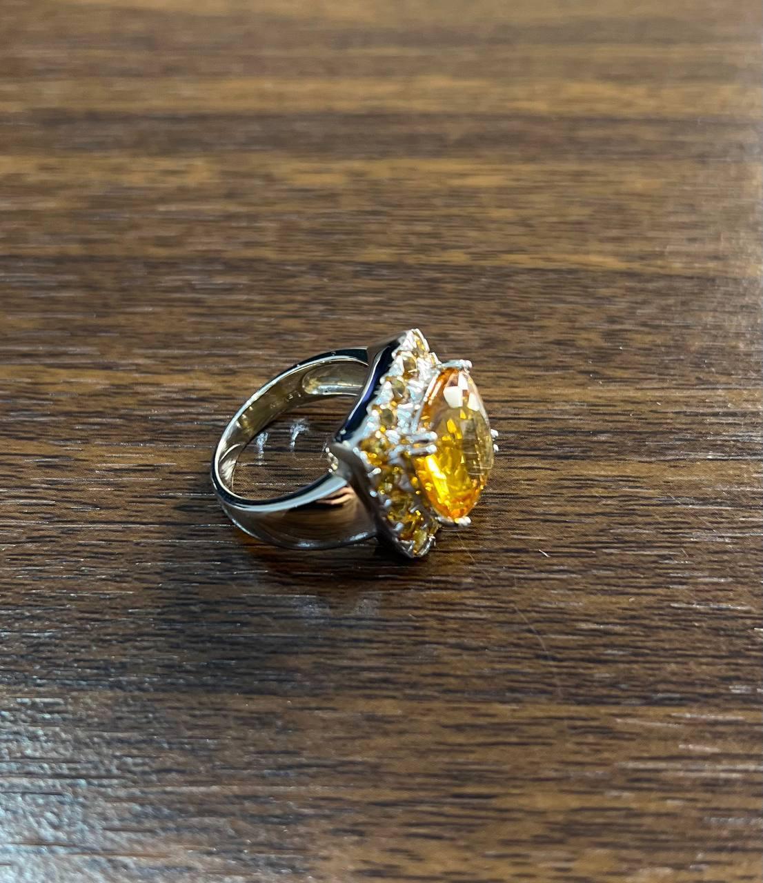 Mixed Cut Amber Orange Citrine Halo Citrines 14K White Gold Statement Cocktail Ring For Sale