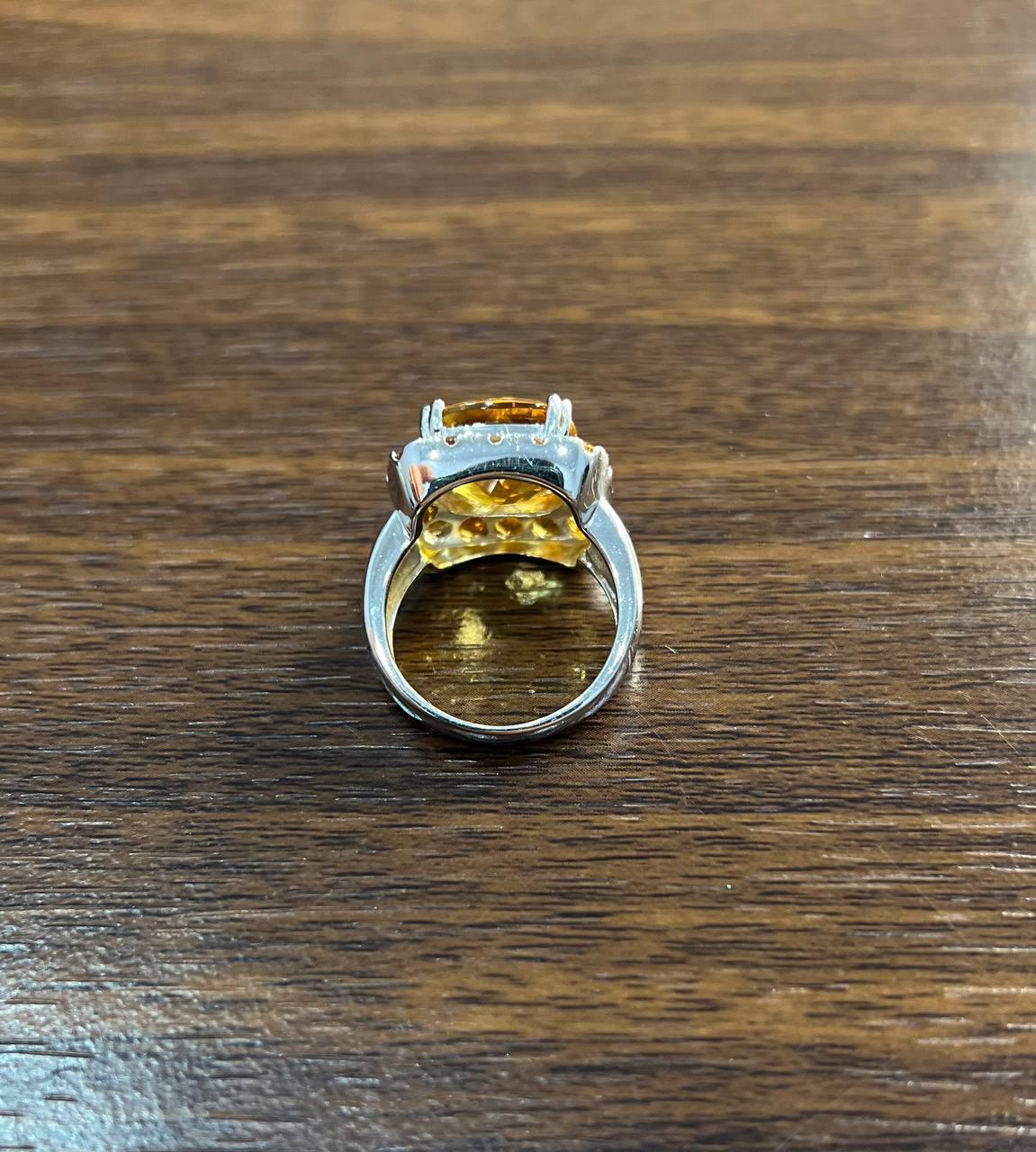 Amber Orange Citrine Halo Citrines 14K White Gold Statement Cocktail Ring In New Condition For Sale In Oakton, VA