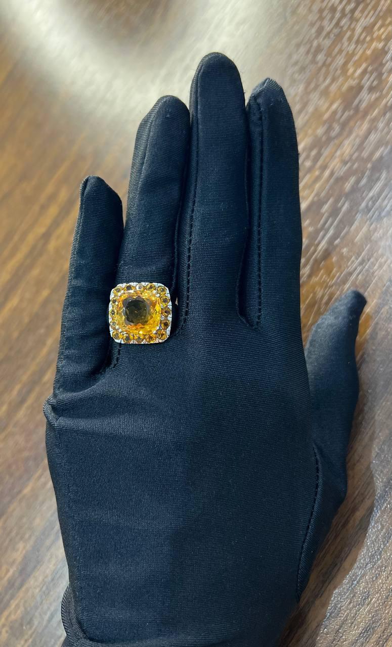 Amber Orange Citrine Halo Citrines 14K White Gold Statement Cocktail Ring For Sale 1