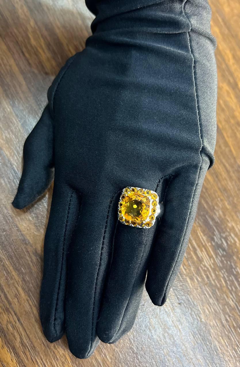Amber Orange Citrine Halo Citrines 14K White Gold Statement Cocktail Ring For Sale 2