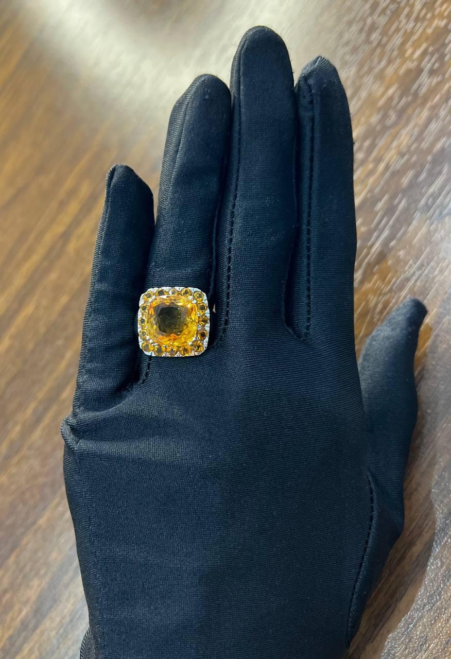 Amber Orange Citrine Halo Citrines 14K White Gold Statement Cocktail Ring For Sale 3