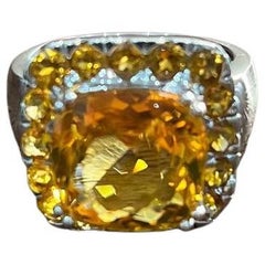 Statement-Cocktailring, Bernstein, Orange, Citrin, Halo, Zitrinen, 14K Weißgold