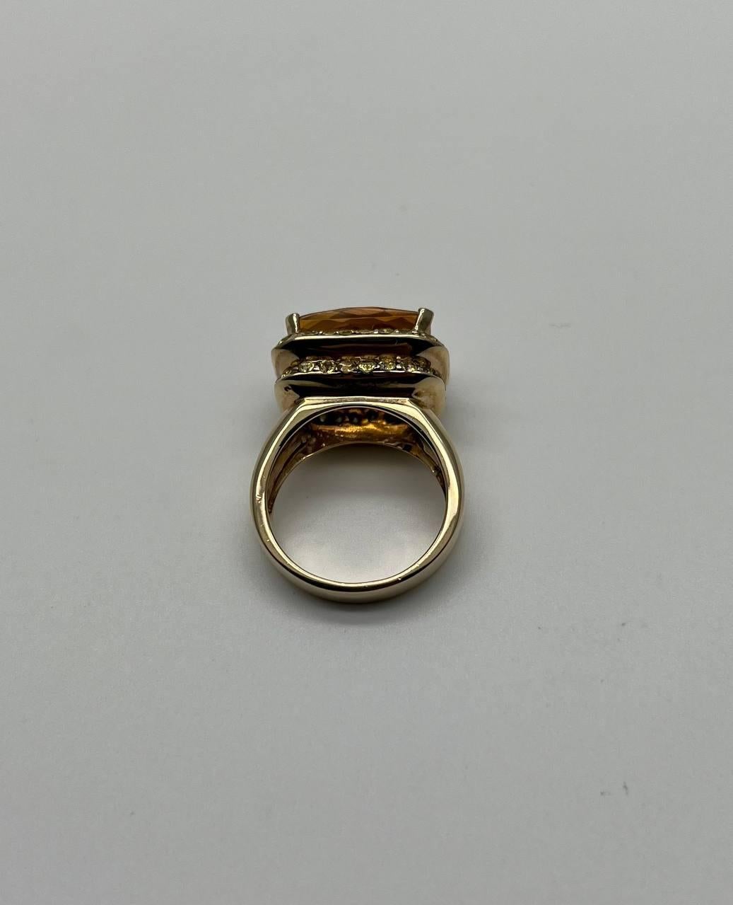 Amber Orange Citrine Yellow Champagne Diamond Halo Pave Set 10K Yellow Gold Ring For Sale 5