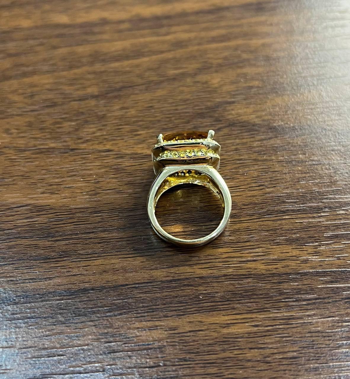 Amber Orange Citrine Yellow Champagne Diamond Halo Pave Set 10K Yellow Gold Ring In New Condition For Sale In Oakton, VA
