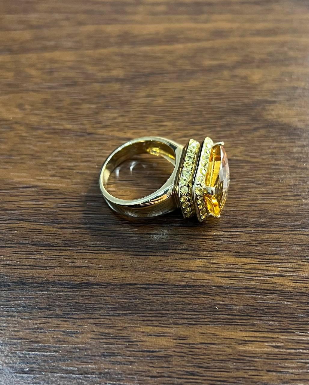 Women's Amber Orange Citrine Yellow Champagne Diamond Halo Pave Set 10K Yellow Gold Ring For Sale