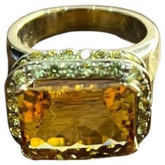 Bernstein Orange Citrin Gelb Champagner Diamant Halo Pave Set 10K Gelbgold Ring