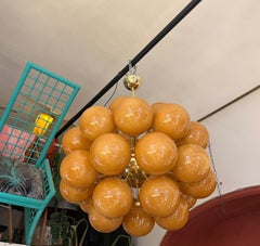 Amber Orange Color Murano Glass and Brass Sputnik Chandelier with 30 Spheres