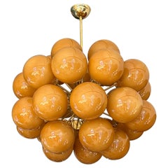 Amber Orange Color Murano Glass and Brass Sputnik Chandelier with 30 Spheres