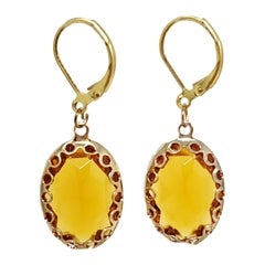 Vintage Amber Orange Crystal Dangling Lever Back Dangle Earrings in Gold