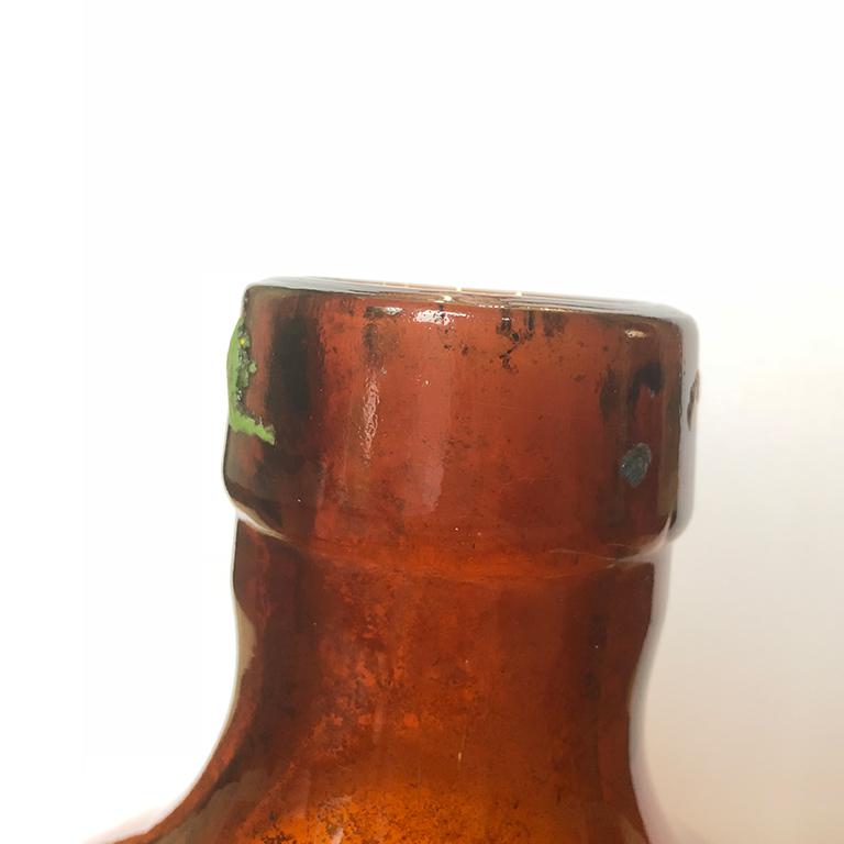 French Provincial Amber Orange French Handblown Demijohn Bottle Wine Jug 16th-18th Century 