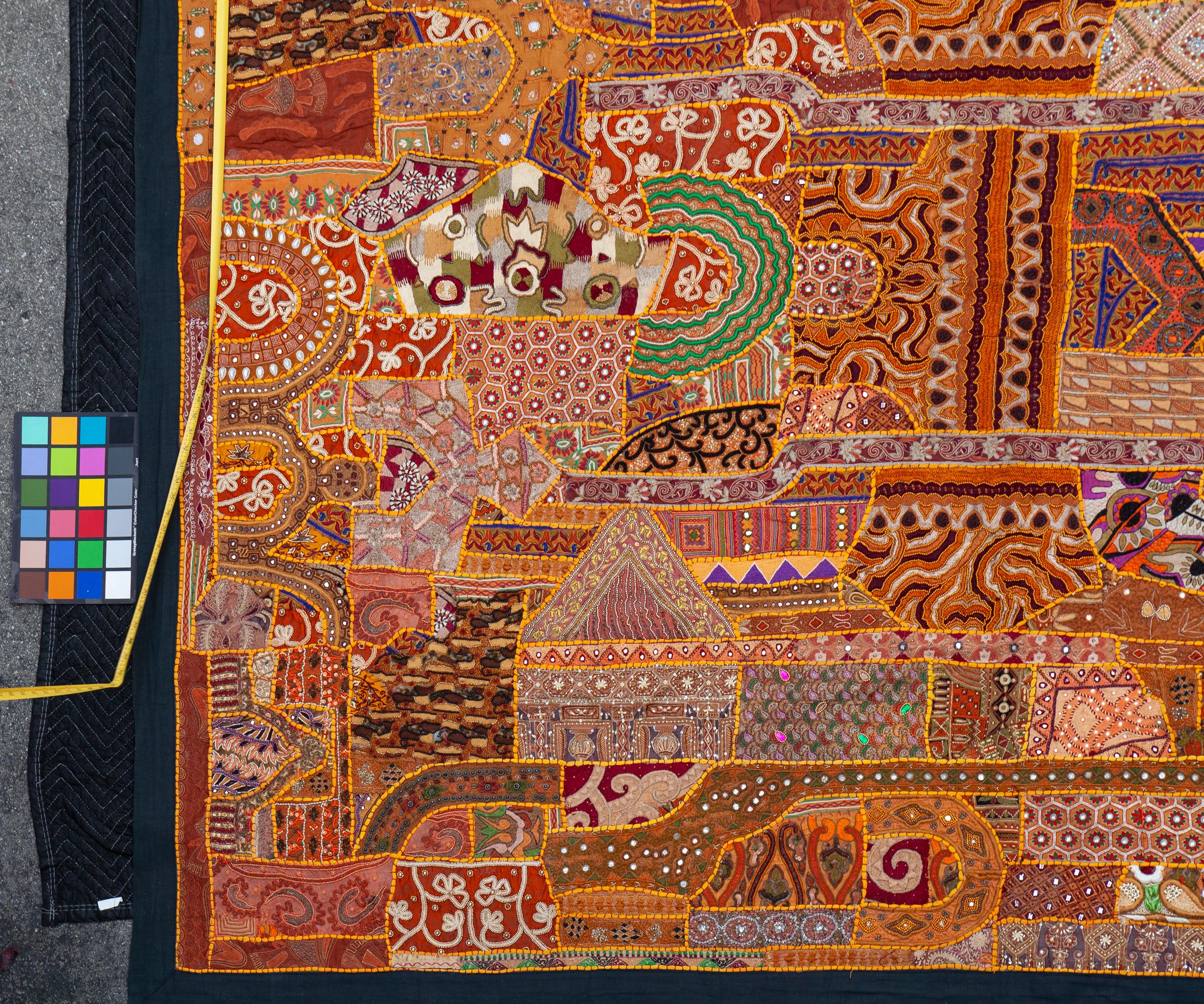 Hand-Crafted Amber Orange Moroccan Sequined Tapestry For Sale