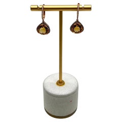 Boucles d'oreilles pendantes en or 14K ambre orange en forme de poire et de goutte d'eau avec diamants de Champagne