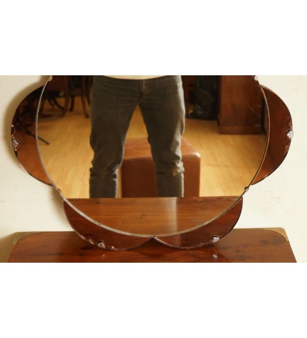 Hand-Crafted Amber Peach Bevelled Mirror in Shape of Flower, Art Deco, 1930s For Sale