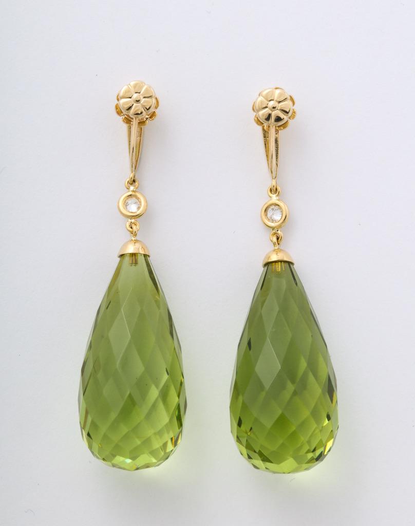 Round Cut Amber Peridot Diamond Earrings For Sale