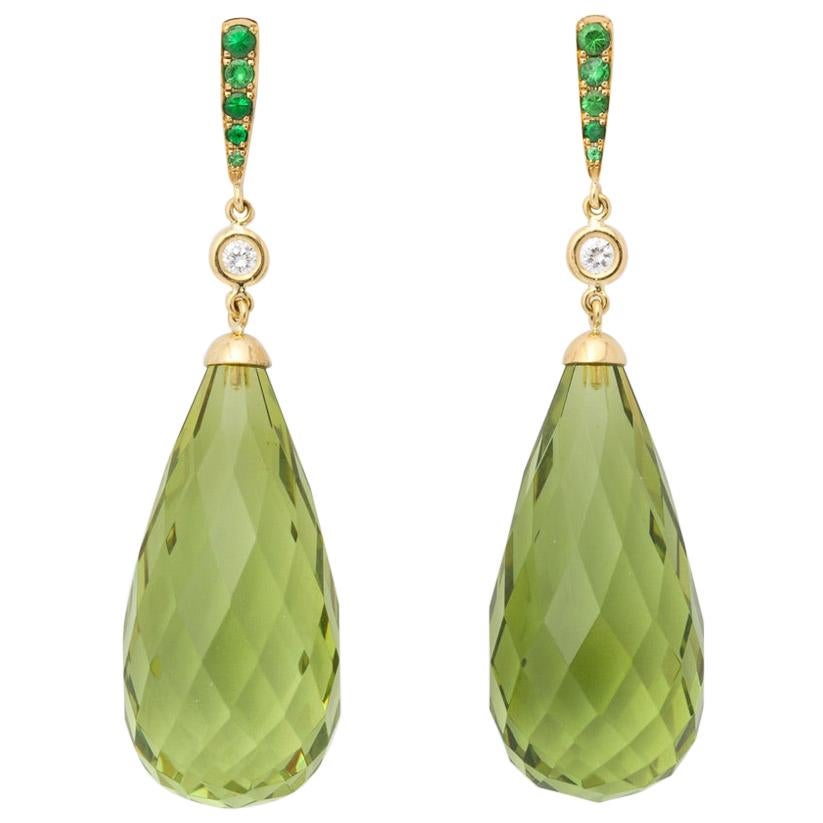 Amber Peridot Diamond Earrings For Sale