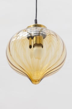 Amber Raak Glass Pendant Light Hand Blown, 1970s