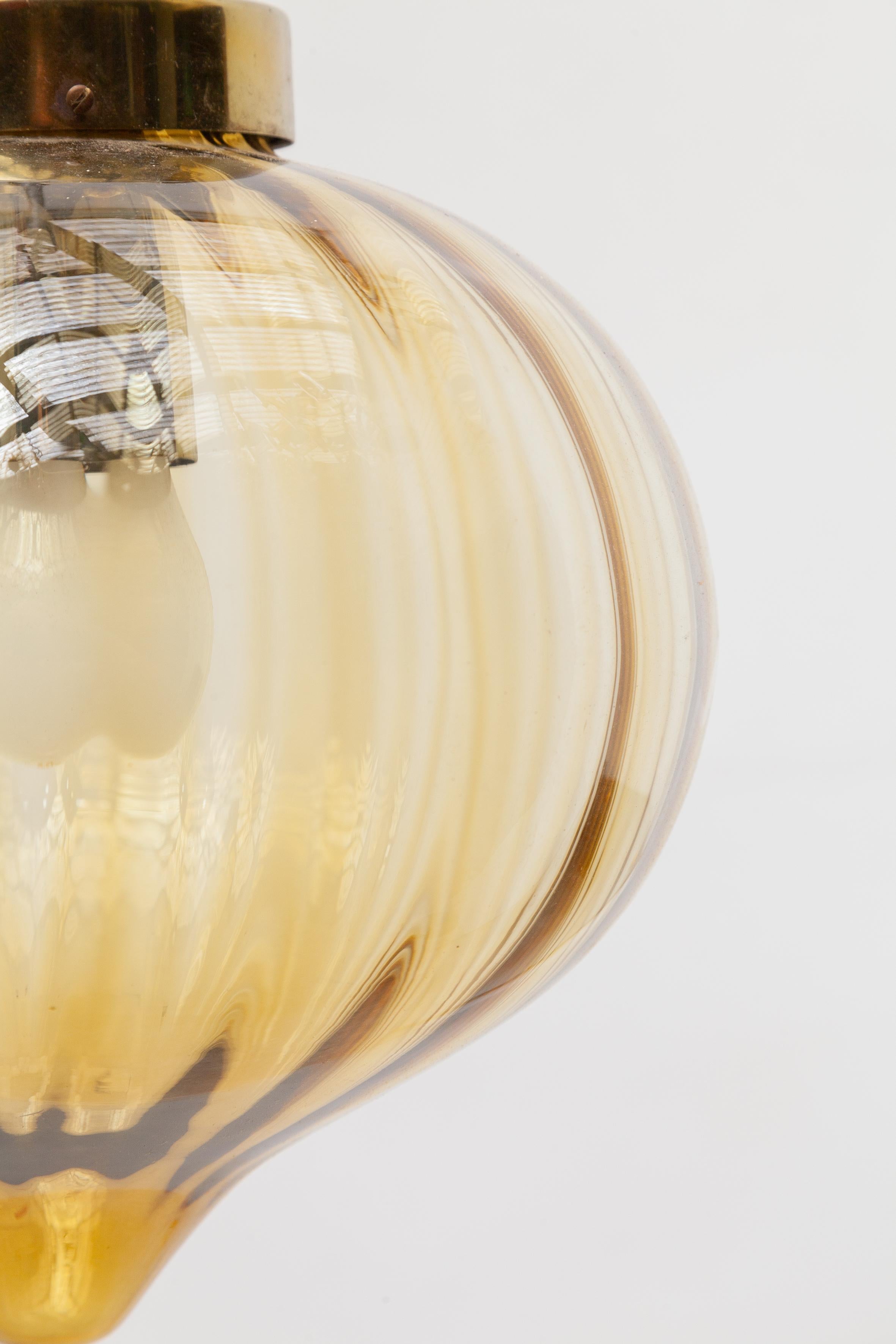 Mid-Century Modern Amber Raak Glass Pendant Light Hand Blown, 1970s For Sale