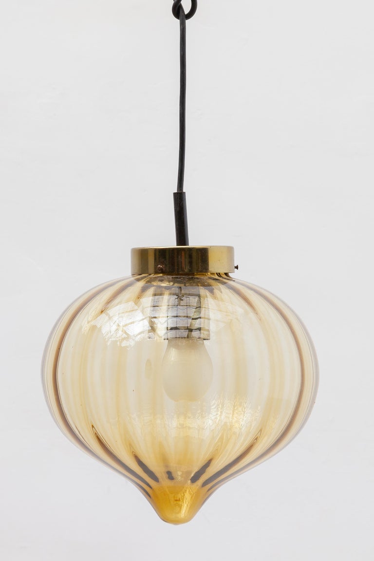 Late 20th Century Amber Raak Glass Pendant Light Hand Blown, 1970s For Sale