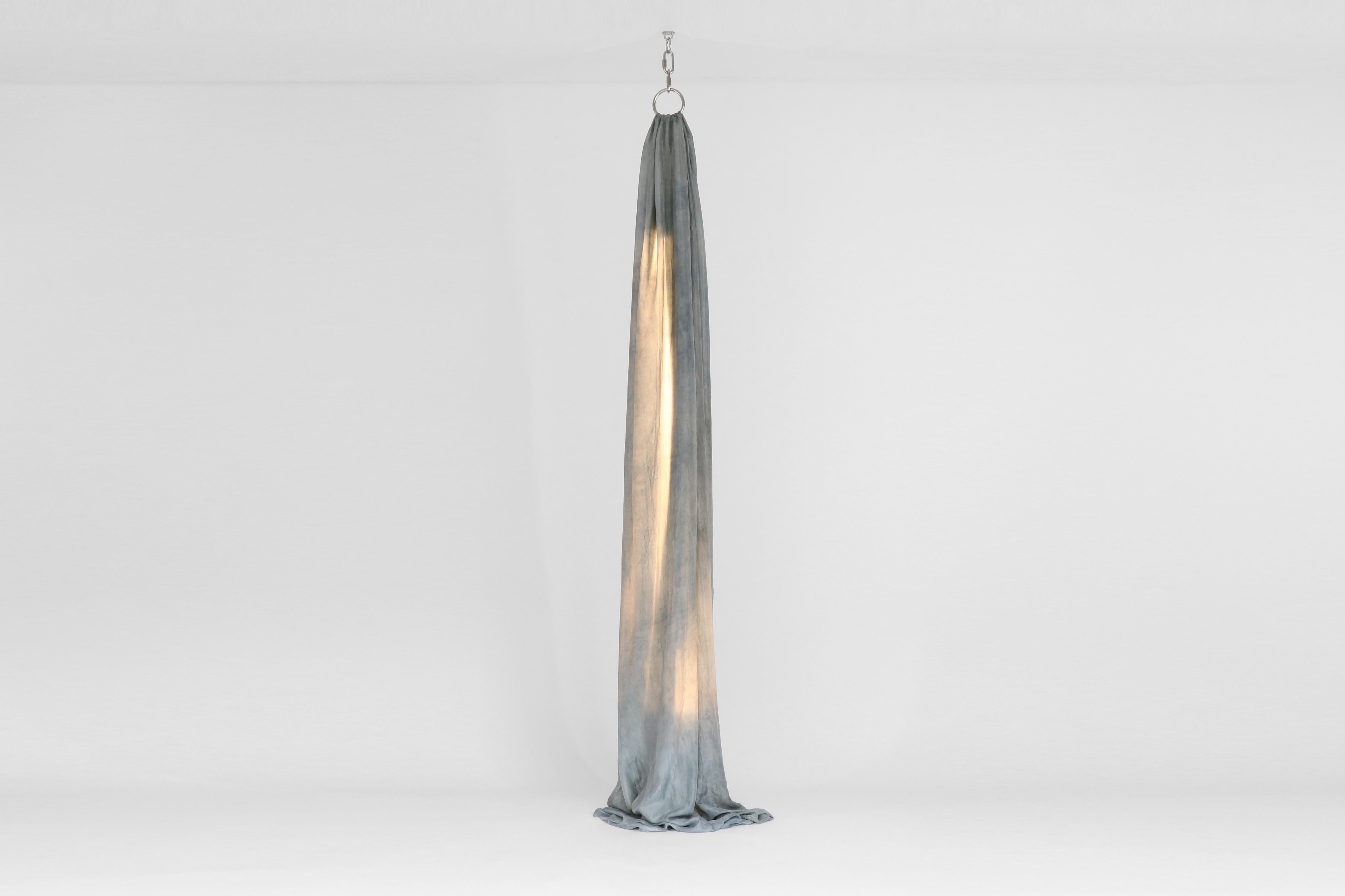 Amber rain sky light by Batten and Kamp
Sky Lights Collection
2020
Dimensions: Approximate W 40 x D 40 x H 260 cm
Materials: Silk, natural pigments, stainless steel hardware, Hay LED tube

Each silk is dyed by hand using natural pigment so there is