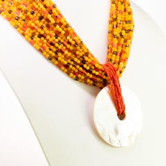 Amber Red Coral Quartz Pearl 925 Golden Silver Multi Strand Beaded Necklace