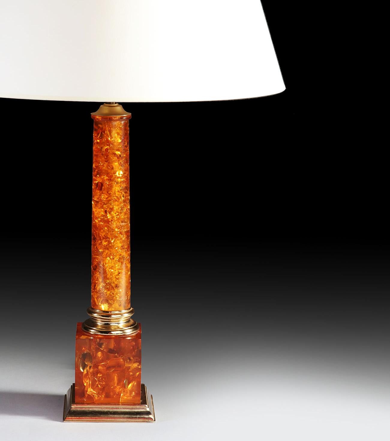 20th Century An Italian Midcentury Amber Resin Column Table Lamp
