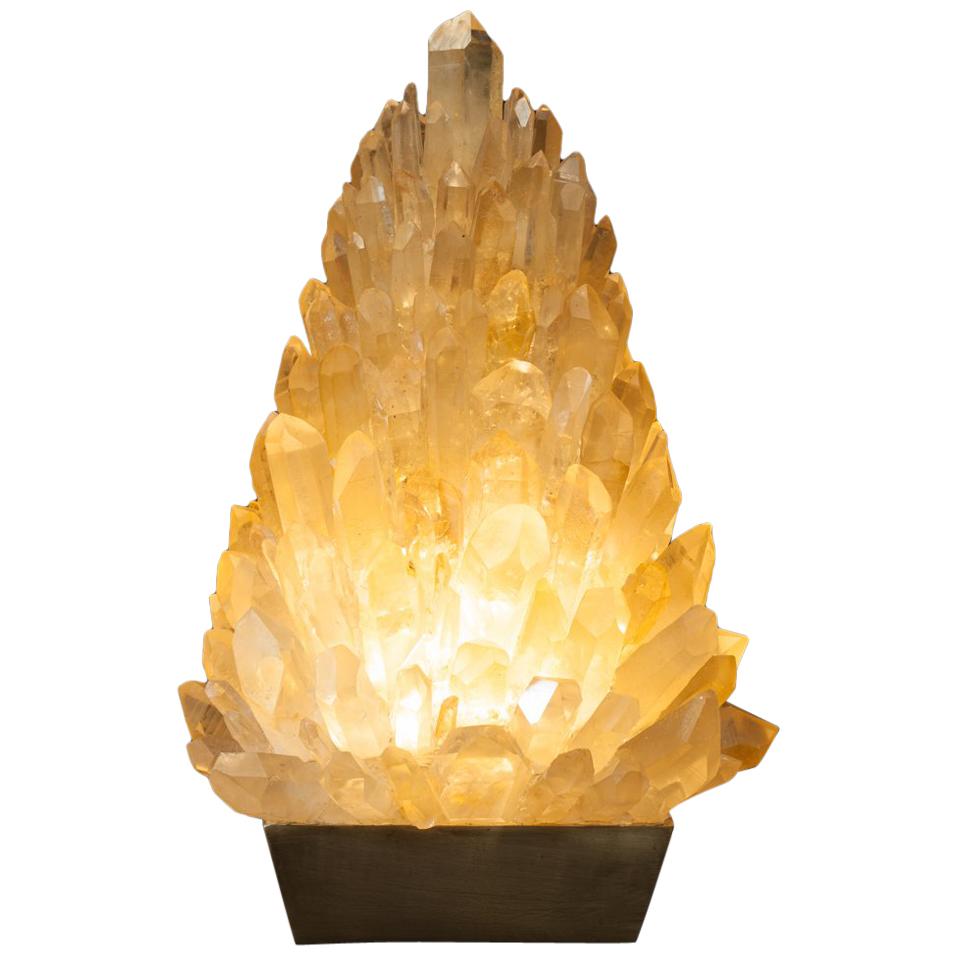 Amber Rock Crystal Table Lamp, Signed by Demian Quincke