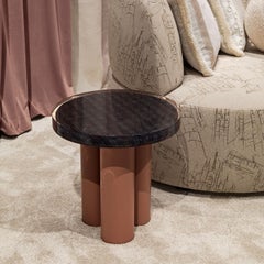 Amber Round Antiqued-Pink & Dark-Gray Metal & Resin Side Table